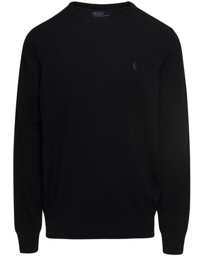 Ralph Lauren Crewneck Sweater With Logo Embroidery - Black