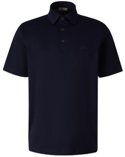 Herno Logo Detailed Short Sleeved Polo Shirt - Blue