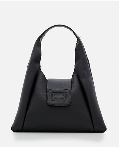 Hogan Medium Embossed Leather Hobo Bag - Black