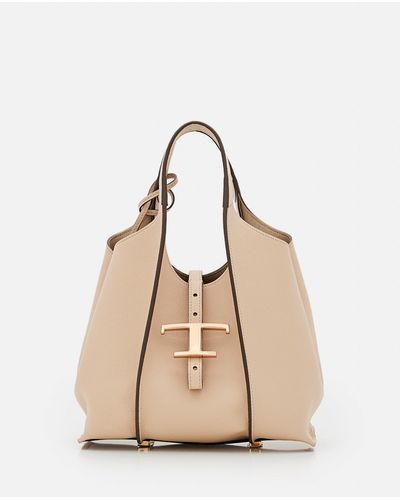 Tod's T Timeless Mini Leather Shopping Bag - Natural