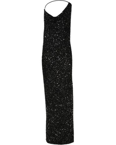 retroféte Long Dress In Paillettes And Nylon - Black