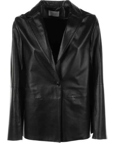 Via Masini 80 Single-Breasted Leather Blazer Jacket - Black