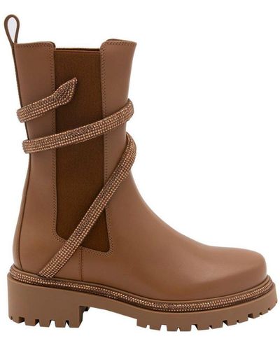 Rene Caovilla Cleo Leather Combat Boot - Brown