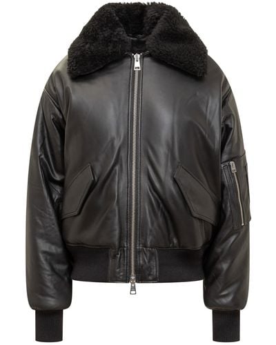 Ami Paris Ami Alexandre Mattiussi Leather Bomber Jacket - Black