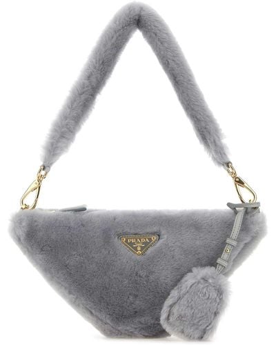 Prada Shearling Triangle Handbag - Grey