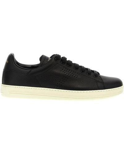 Tom Ford Logo Leather Trainers - Black