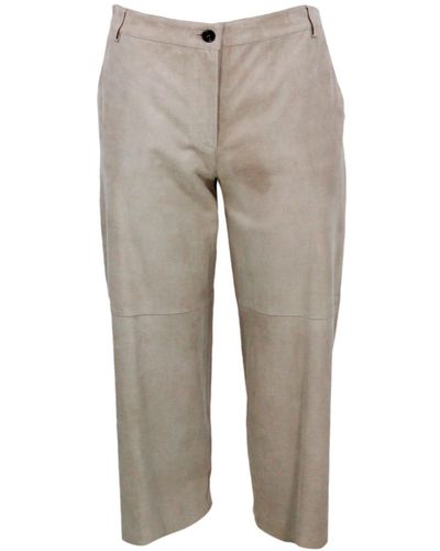 Antonelli Pants Made Of Soft Suede, With A Soft Fit And Zip And Button Closure With Elastic Waist On The Back. Welt Pockets - Gray