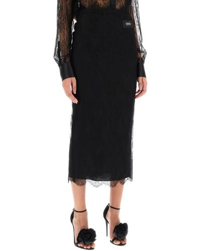 Dolce & Gabbana Chantilly Lace Midi Skirt - Black