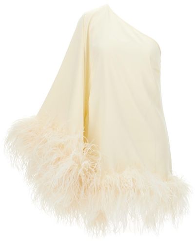 ‎Taller Marmo Piccolo Ubud One-Shoulder Feather-Trimmed Crepe Mini Dress - White
