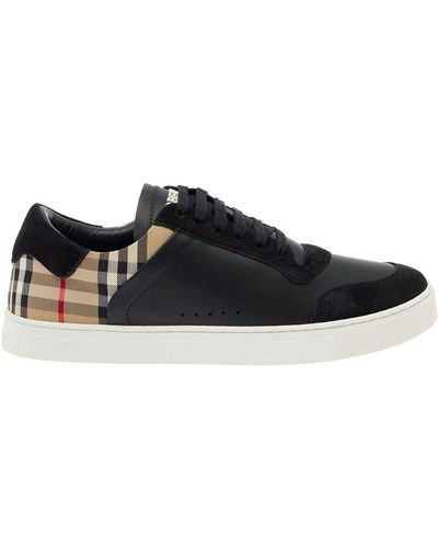 Burberry Trainers With Suede Details And Check Motif - Black