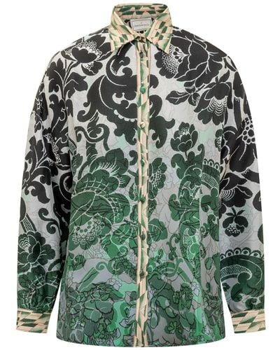 Pierre Louis Mascia Silk Shirt With Floral Pattern - Green