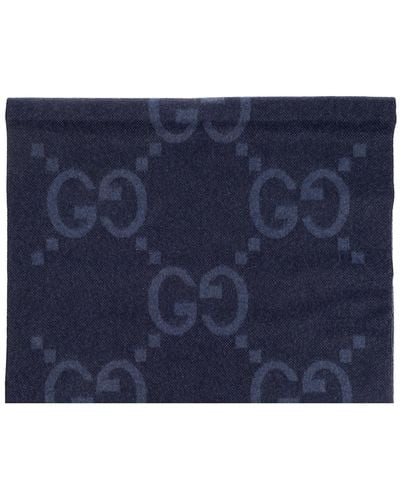 Gucci Cashmere Scarf With Monogram - Blue