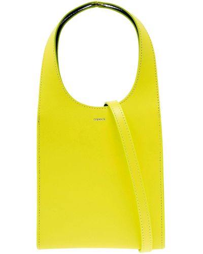 Coperni 'micro Swipe Tote' Yellow Shoulder Bag With Embossed Logo In Smooth Leather Woman