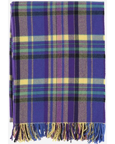 Etro Wool Scarf With Check Pattern - Blue
