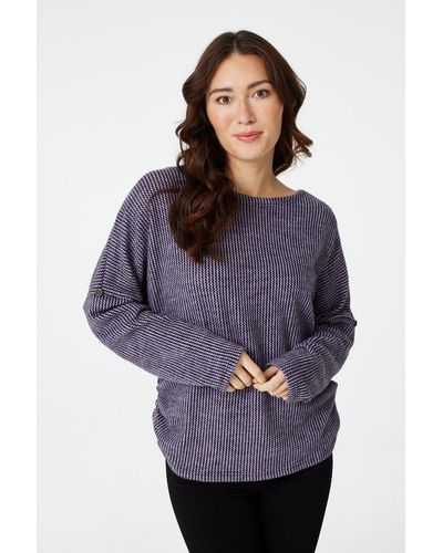 Izabel London Round Neck Slouchy Knit Sweater - Purple