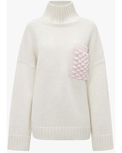 JW Anderson Popcorn Patch Pocket Turtleneck Sweater - White