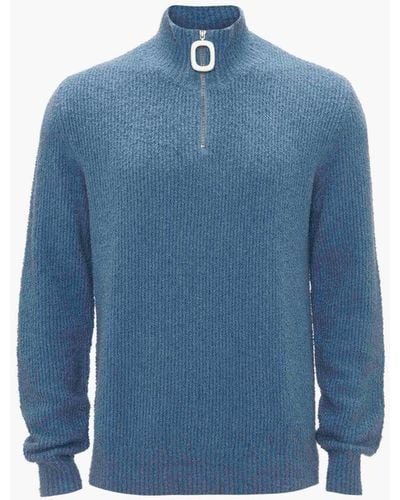 JW Anderson Boucle Henley Sweater - Blue