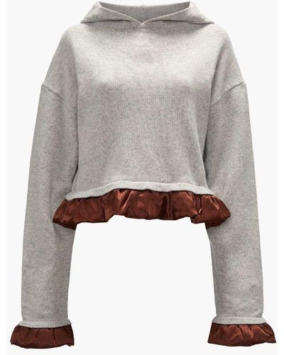 JW Anderson Cropped Hoodie With Satin Details - Grey