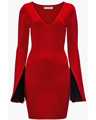 JW Anderson Contrast Cuff Fitted Dress - Red