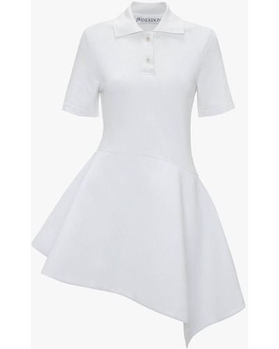 JW Anderson Short Sleeve Asymmetric Polo Dress - White