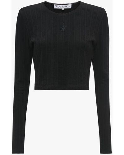 JW Anderson Long-sleeve Cropped Top With Anchor Embroidery - Black