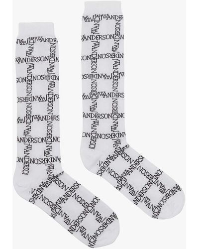 JW Anderson Long Socks With Logo Grid - White