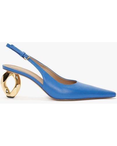JW Anderson Chain Heel Leather Slingback Sandals - Blue