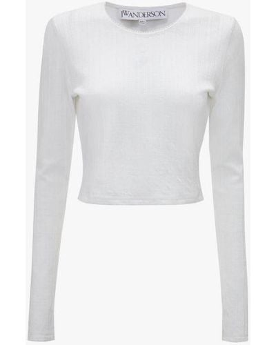 JW Anderson Long-sleeve Cropped Top With Anchor Embroidery - White