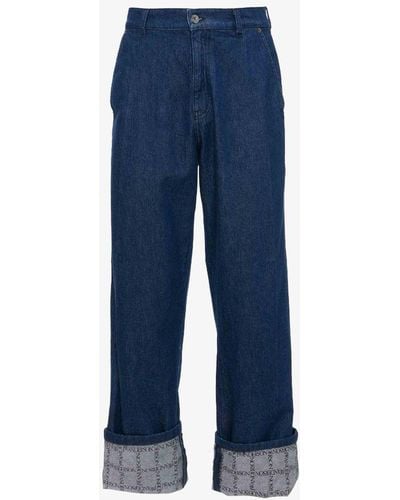 JW Anderson Logo Grid Turn Up Workwear Denim Jeans - Blue