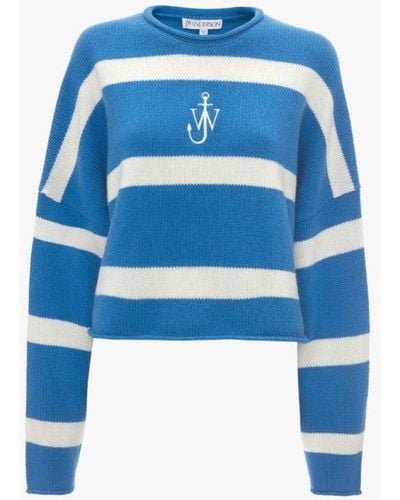 JW Anderson Cropped Jumper With Anchor Logo Embroidery - Blue