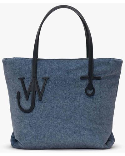 JW Anderson Small Puffy Anchor Tote - Velvet Printed Denim Tote Bag - Blue