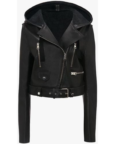 JW Anderson Hooded Leather Biker Jacket - Black