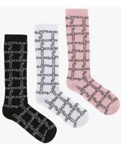 JW Anderson Long Socks With Logo Grid - Bundle - White