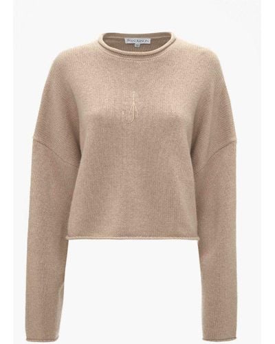 JW Anderson Cropped Sweater With Anchor Logo Embroidery - Natural