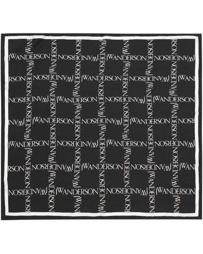 JW Anderson Silk Scarf With Logo Grid Motif - Black