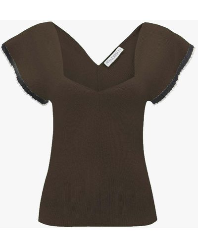 JW Anderson Short Sleeve Top With Frill Cuff - Brown