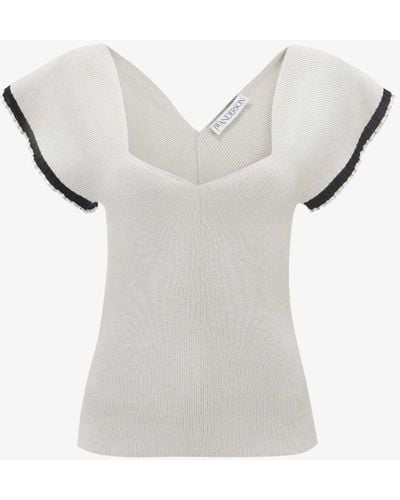 JW Anderson Short Sleeve Top With Frill Cuff - White