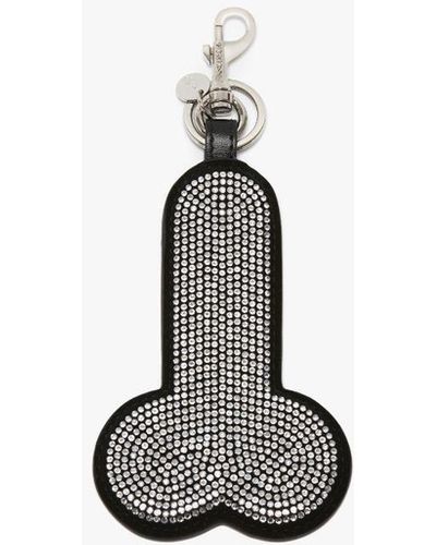 JW Anderson Suede Penis Keyring With Crystals - White