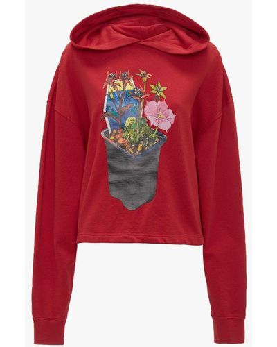JW Anderson Cropped Hoodie With Flower Pot - Red