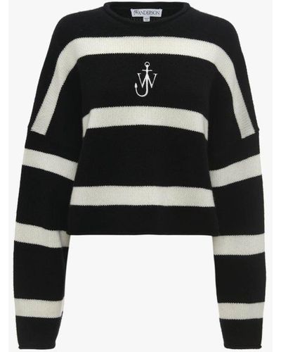 JW Anderson Cropped Sweater With Anchor Logo Embroidery - Black