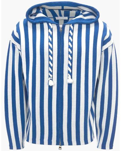 JW Anderson Striped Zip Front Anchor Hoodie - Blue