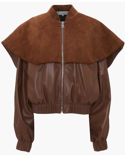 JW Anderson Leather Bomber Jacket With Oversized Collar - Brown