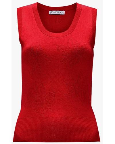JW Anderson Flower Pointelle Tank Top - Red