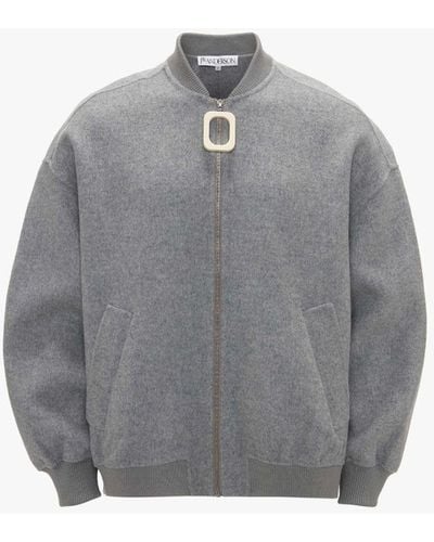 JW Anderson Oversized Wool Bomber Jacket With Logo Patch - Grey