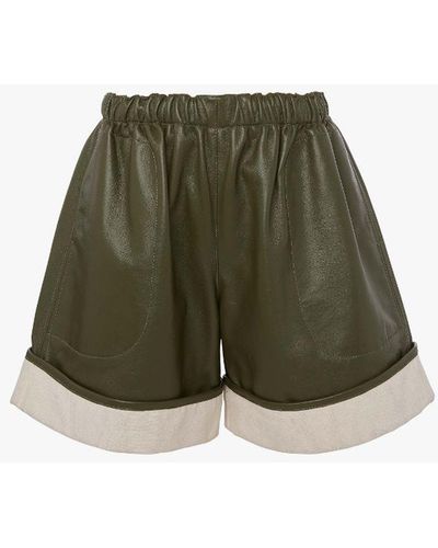 JW Anderson Contrast Leather Hem Shorts - Green