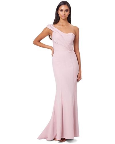 Jarlo Annabelle One Shoulder Fishtail Maxi Dress With Pleated Shoulder Detail - Pink