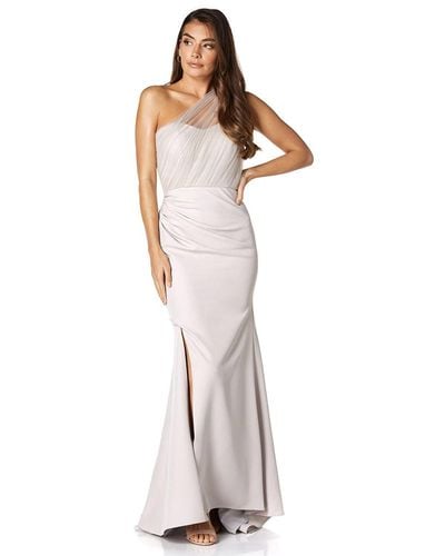 Jarlo Brooke One Shoulder Tulle Top Maxi Dress With Thigh Split - Metallic