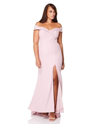 Jarlo Bella Bardot Maxi Dress With Thigh Split And Train - Pink
