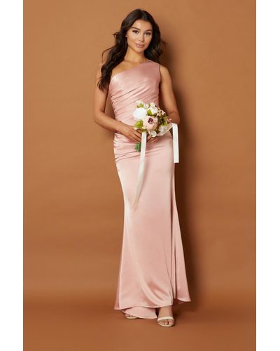 Jarlo Levi One Shoulder Maxi Dress With Pleat Detail - Pink