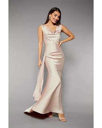 jarlo Champagne Nude Gabriella Cowl Neck Fishtail Gown With Open Back